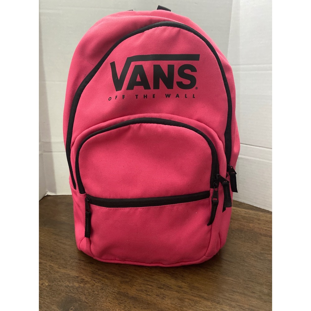 Vans Off The Wall Pink Canvas Backpack School Bag with Black Logo Trim